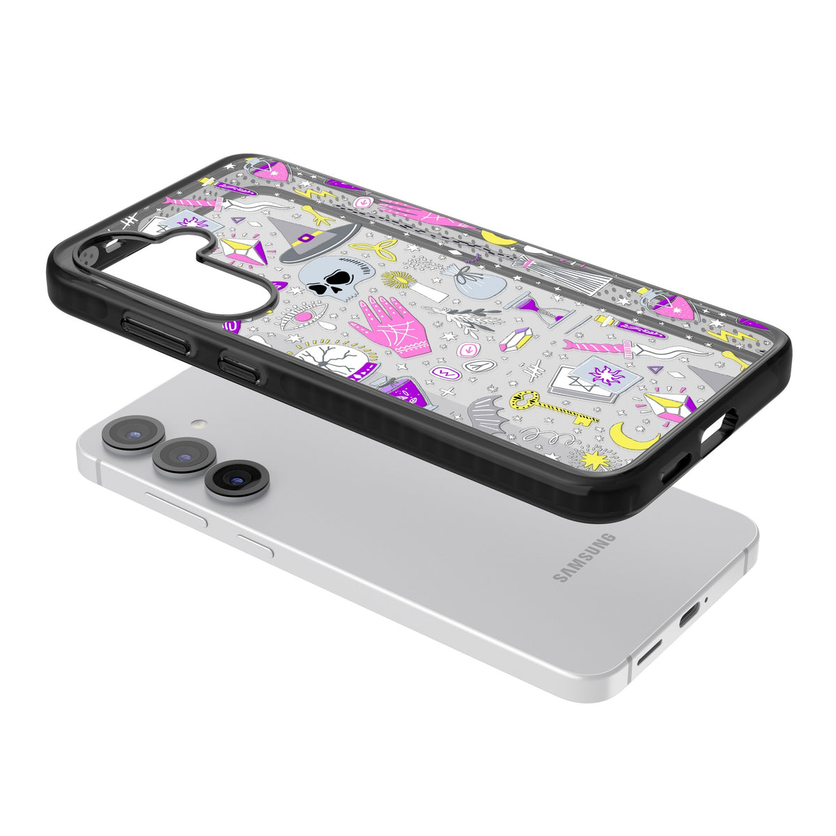 Black Magic Pattern Samsung S25 / Samsung S25 Plus / Samsung S26 / Samsung S26 Plus Impact Black Phone Case angled