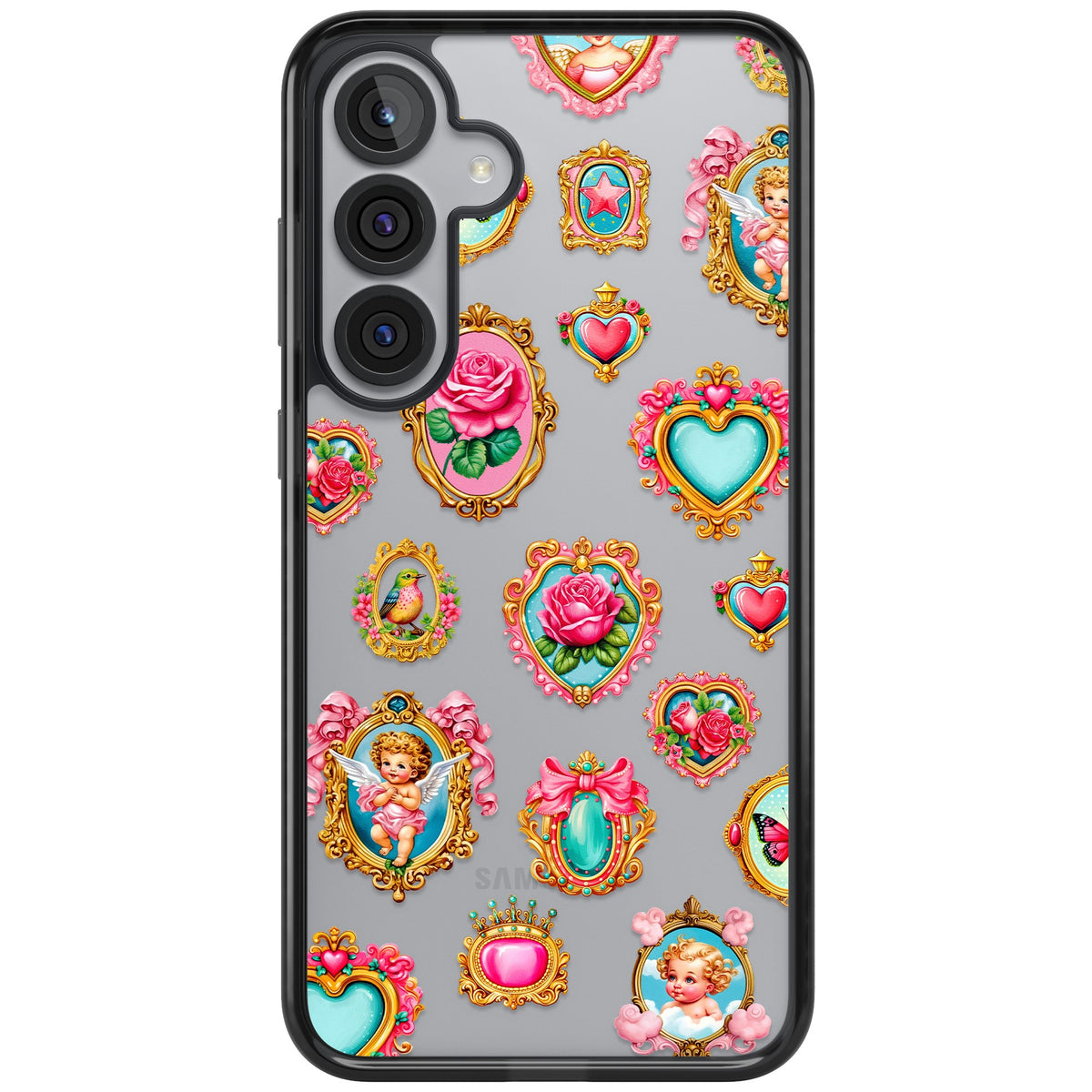 Angelcore Hearts Frames Samsung S25 Plus / Samsung S26 / Samsung S26 Plus Impact Black Phone Case front