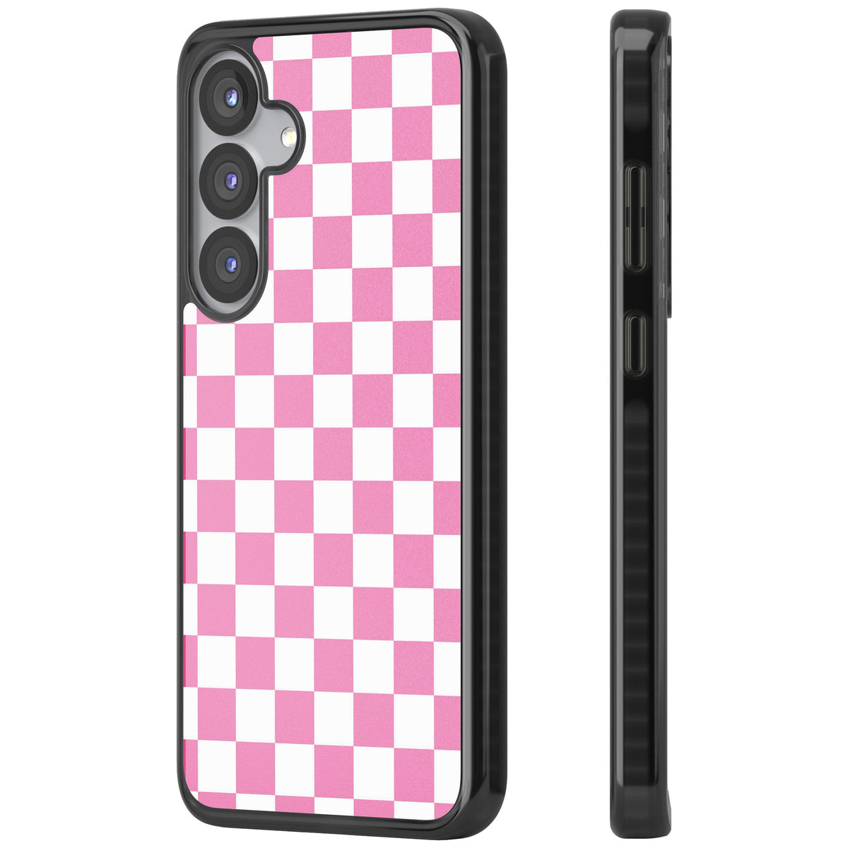 Pink Checkerboard Samsung S25 / Samsung S25 Plus / Samsung S26 / Samsung S26 Plus Impact Black Phone Case side