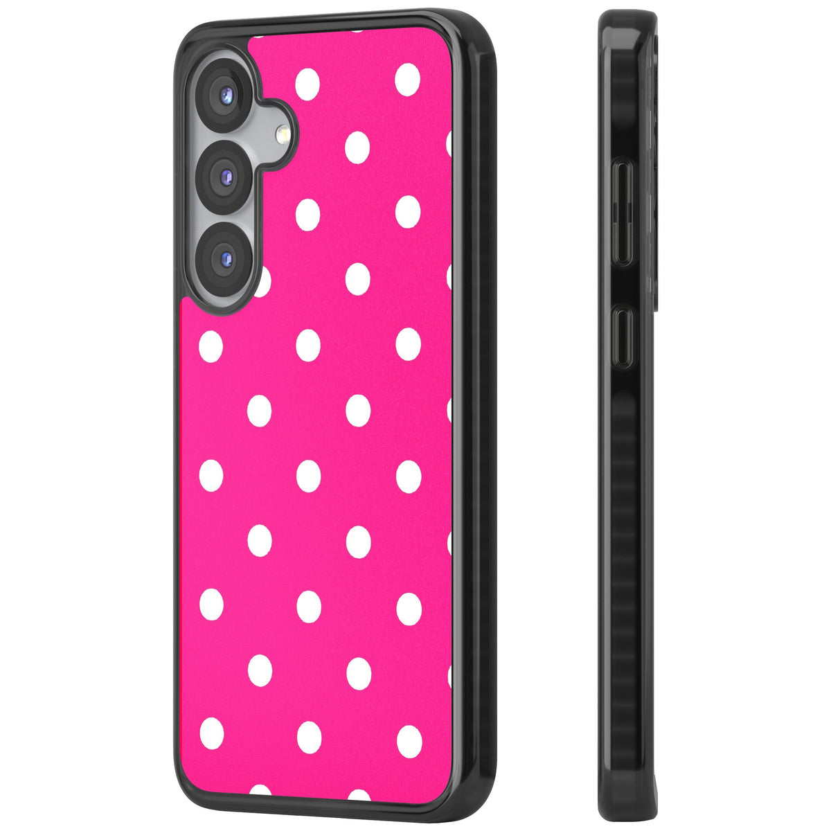 Pink Polka Dot Samsung S25 / Samsung S25 Plus / Samsung S26 / Samsung S26 Plus Impact Black Phone Case side