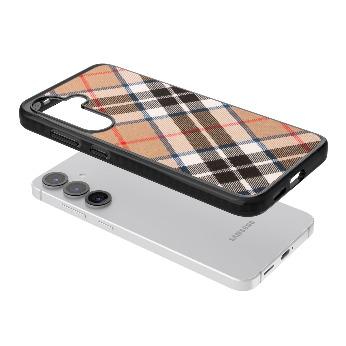 Haymarket Check Samsung S25 / Samsung S25 Plus / Samsung S26 / Samsung S26 Plus Impact Black Phone Case angled