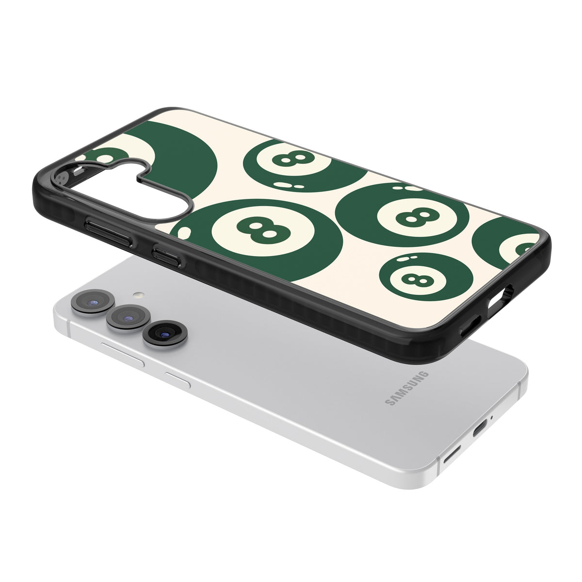 Green Eight Balls Samsung S25 / Samsung S25 Plus / Samsung S26 / Samsung S26 Plus Impact Black Phone Case angled