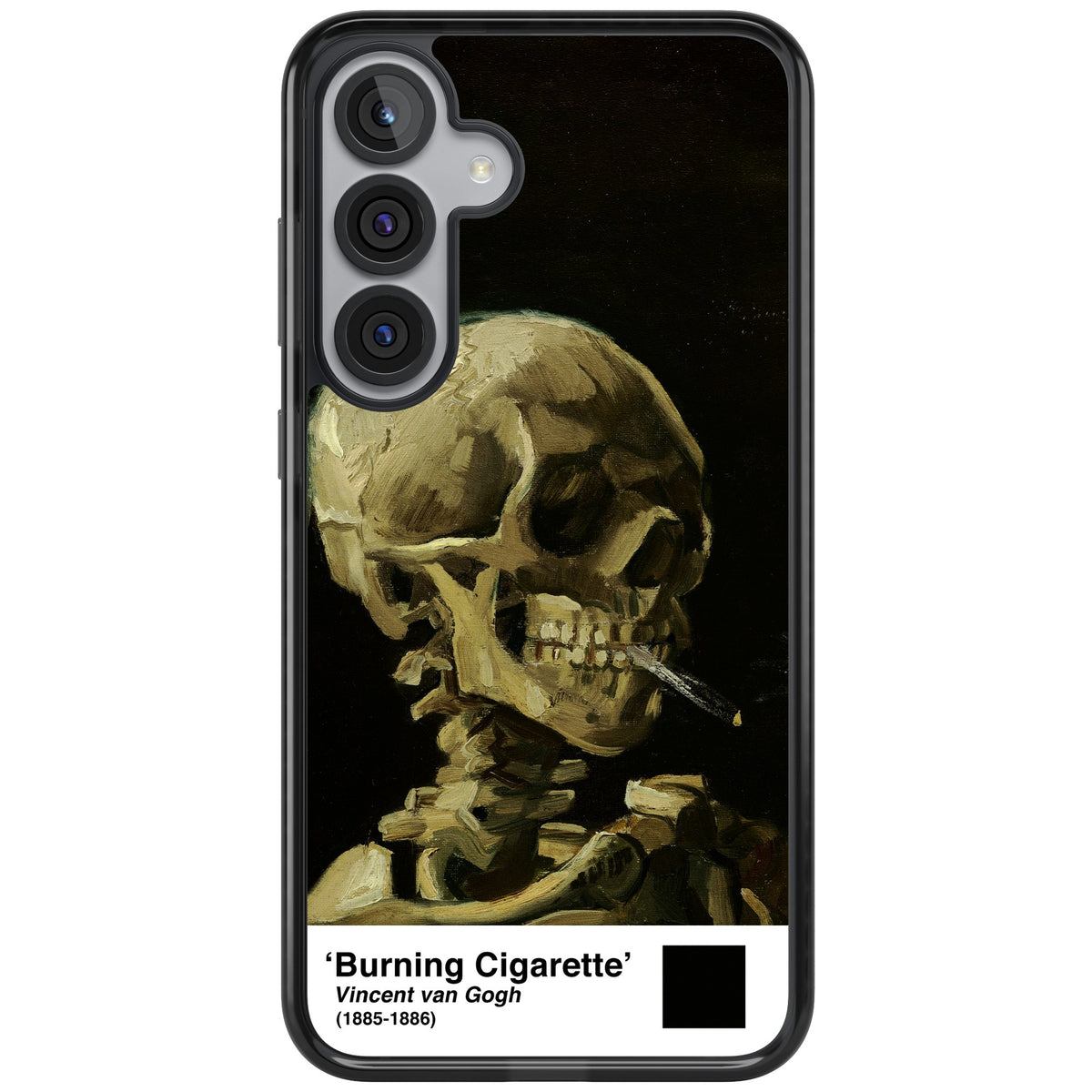 Skull Of A Skeleton With Burning Cigarette Samsung S25 Plus / Samsung S26 / Samsung S26 Plus Impact Black Phone Case front