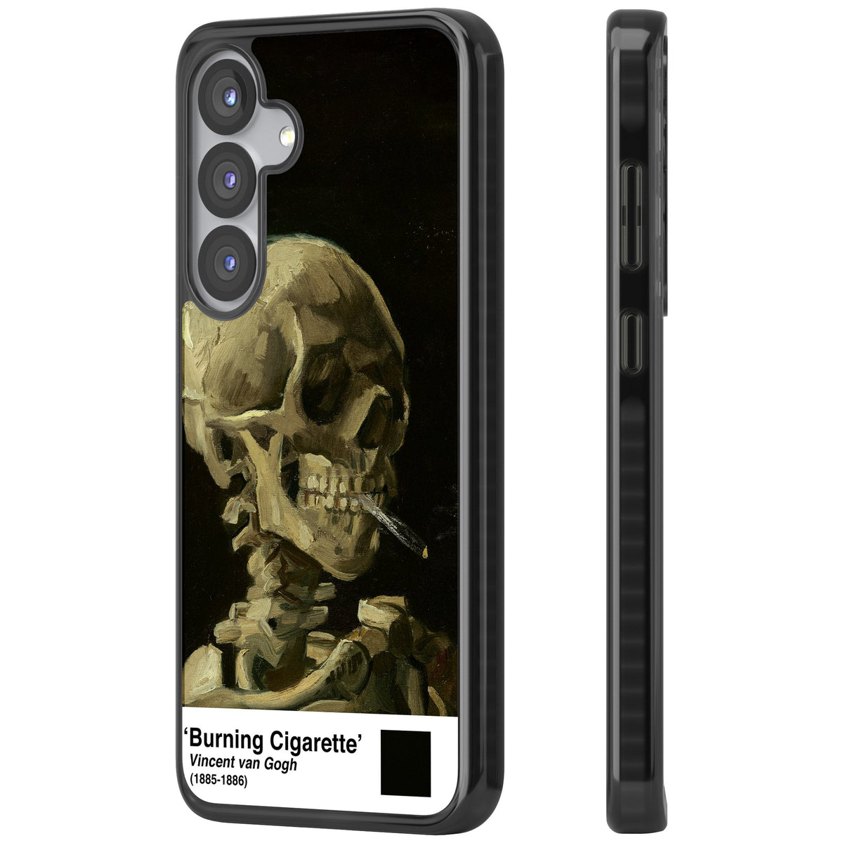 Skull Of A Skeleton With Burning Cigarette Samsung S25 / Samsung S25 Plus / Samsung S26 / Samsung S26 Plus Impact Black Phone Case side