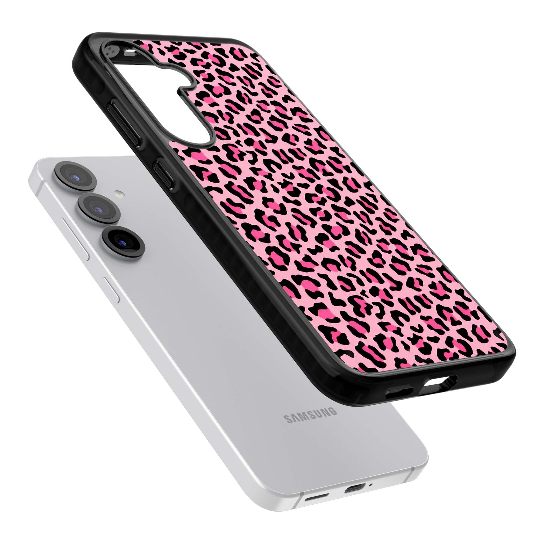 Pink Leopard baddie iPhone case | Black Impact case for Samsung Galaxy S25, Samsung Galaxy S25 Plus