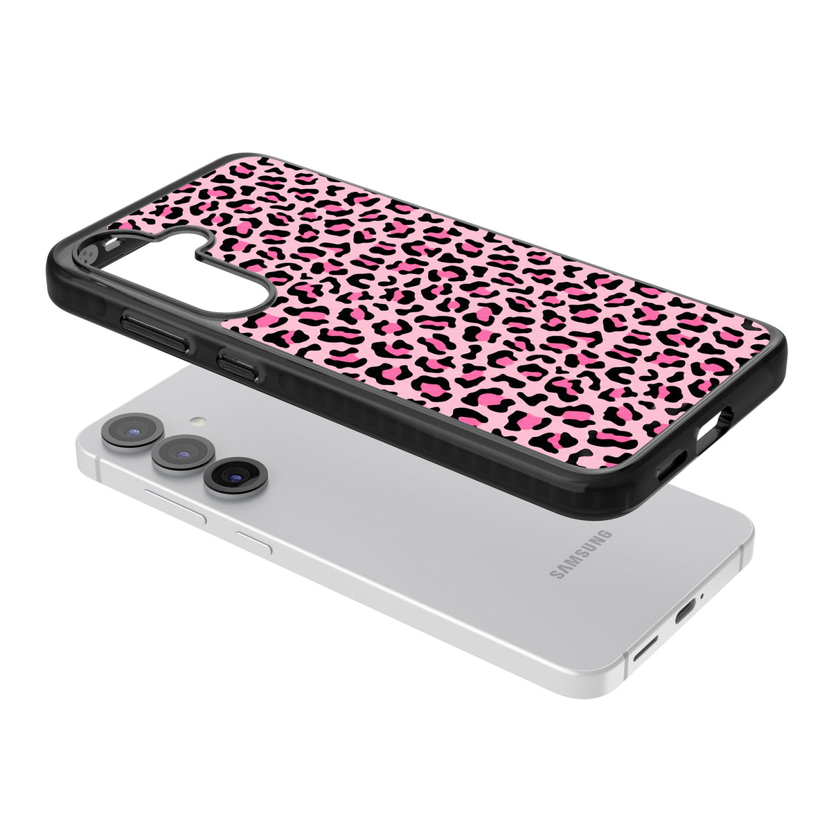 Pink Leopard Samsung S25 / Samsung S25 Plus / Samsung S26 / Samsung S26 Plus Impact Black Phone Case angled