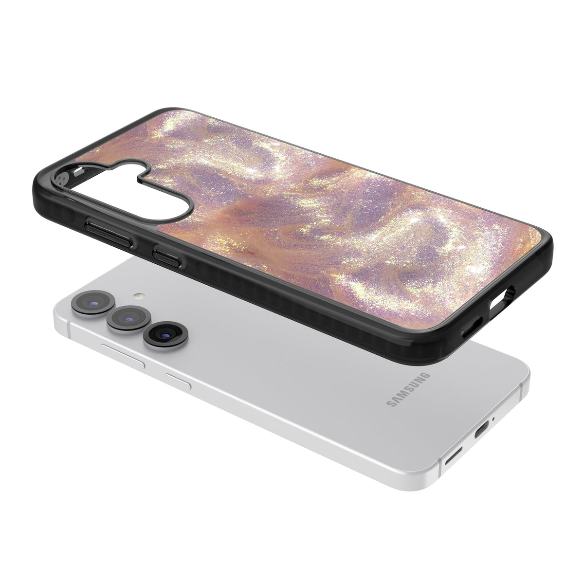 Shimmer Samsung S25 / Samsung S25 Plus / Samsung S26 / Samsung S26 Plus Impact Black Phone Case angled