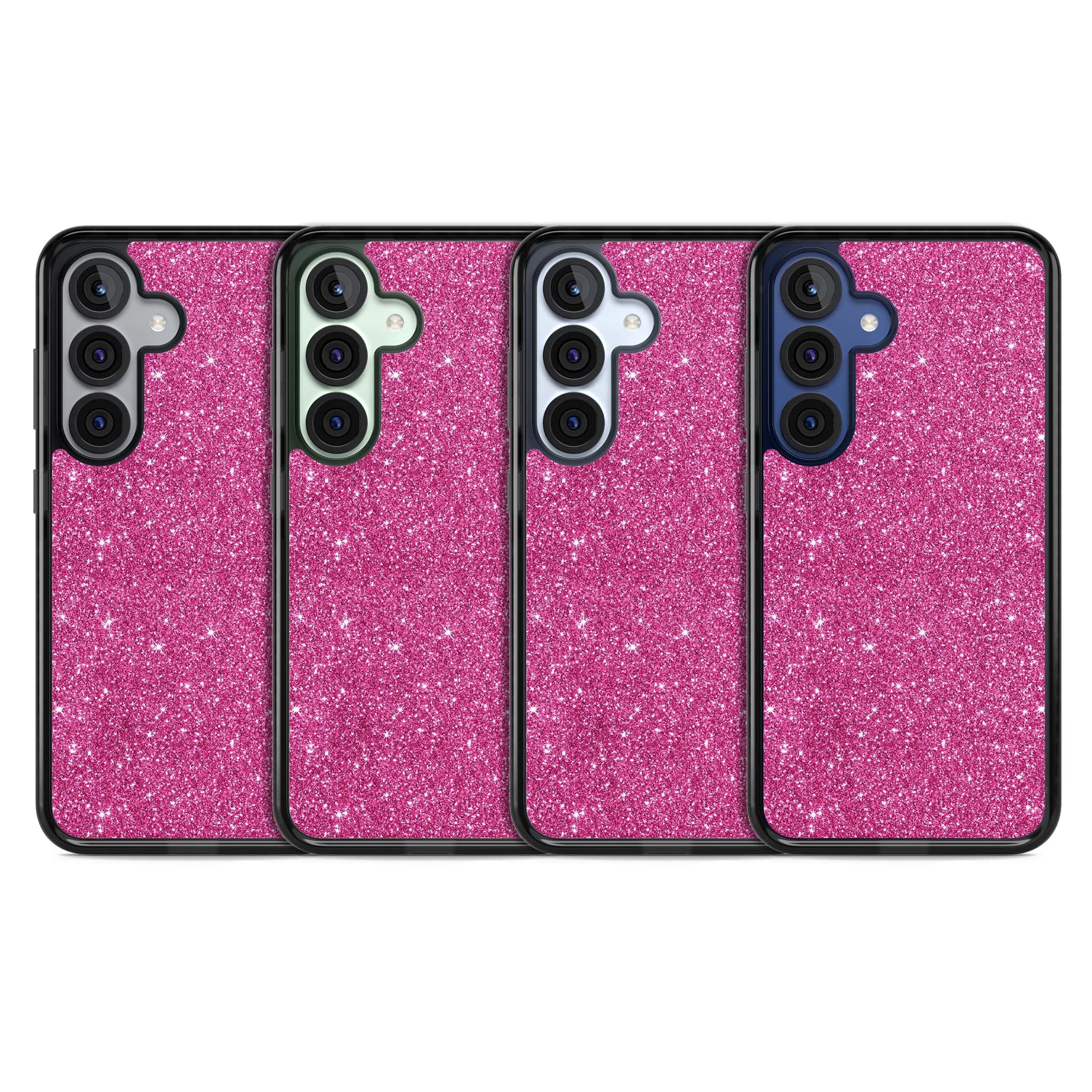 Pink Glitter Y2K iPhone case featuring hot pink glitter wallpaper with sparkle shimmer effect | Black Impact case for Samsung Galaxy S25, Samsung Galaxy S25 Plus