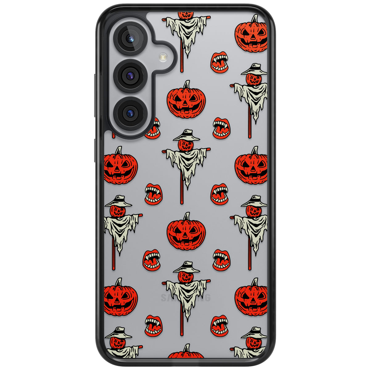 Retro Red Pumpkins & Scarecrows Samsung S25 Plus / Samsung S26 / Samsung S26 Plus Impact Black Phone Case front