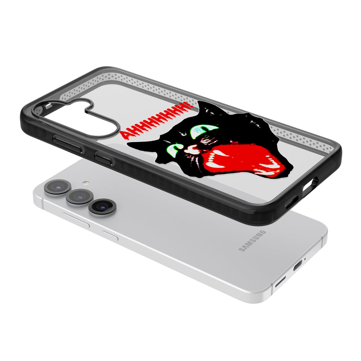 AHH! Cat Samsung S25 / Samsung S25 Plus / Samsung S26 / Samsung S26 Plus Impact Black Phone Case angled