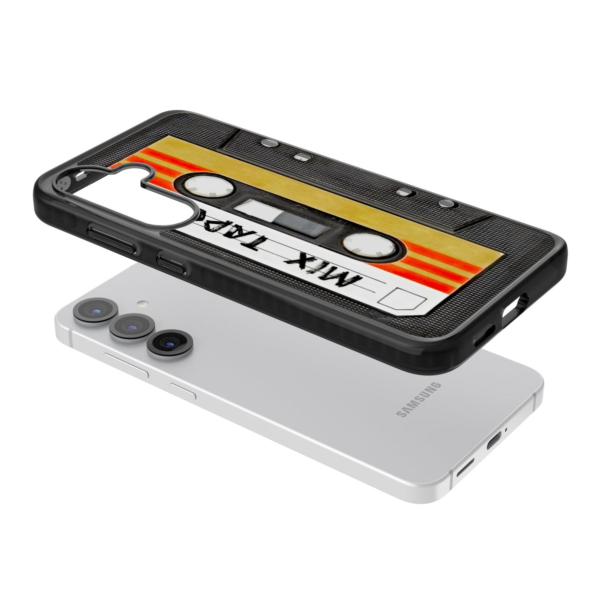 Retro Mix Tape Samsung S25 / Samsung S25 Plus / Samsung S26 / Samsung S26 Plus Impact Black Phone Case angled