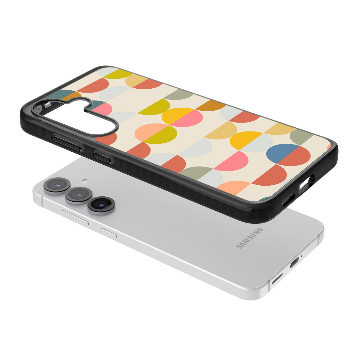 Colorful Retro Circles Samsung S25 / Samsung S25 Plus / Samsung S26 / Samsung S26 Plus Impact Black Phone Case angled