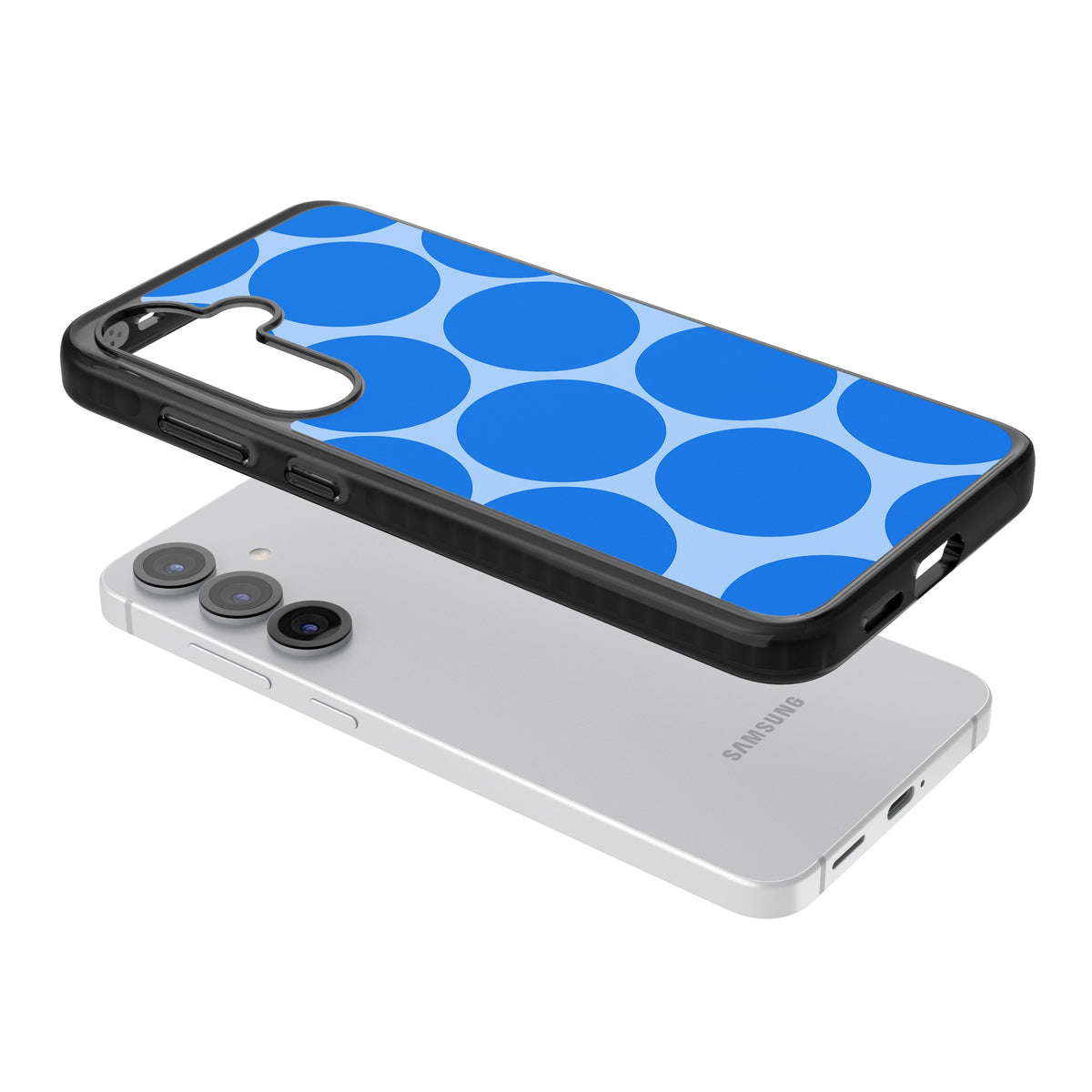 Retro Blue Circles Samsung S25 / Samsung S25 Plus / Samsung S26 / Samsung S26 Plus Impact Black Phone Case angled