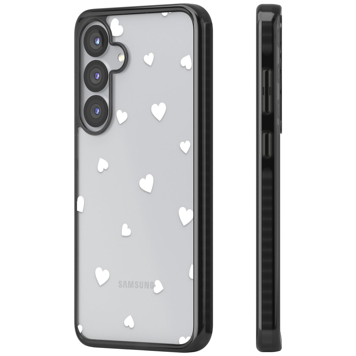 White Hearts Samsung S25 / Samsung S25 Plus / Samsung S26 / Samsung S26 Plus Impact Black Phone Case side
