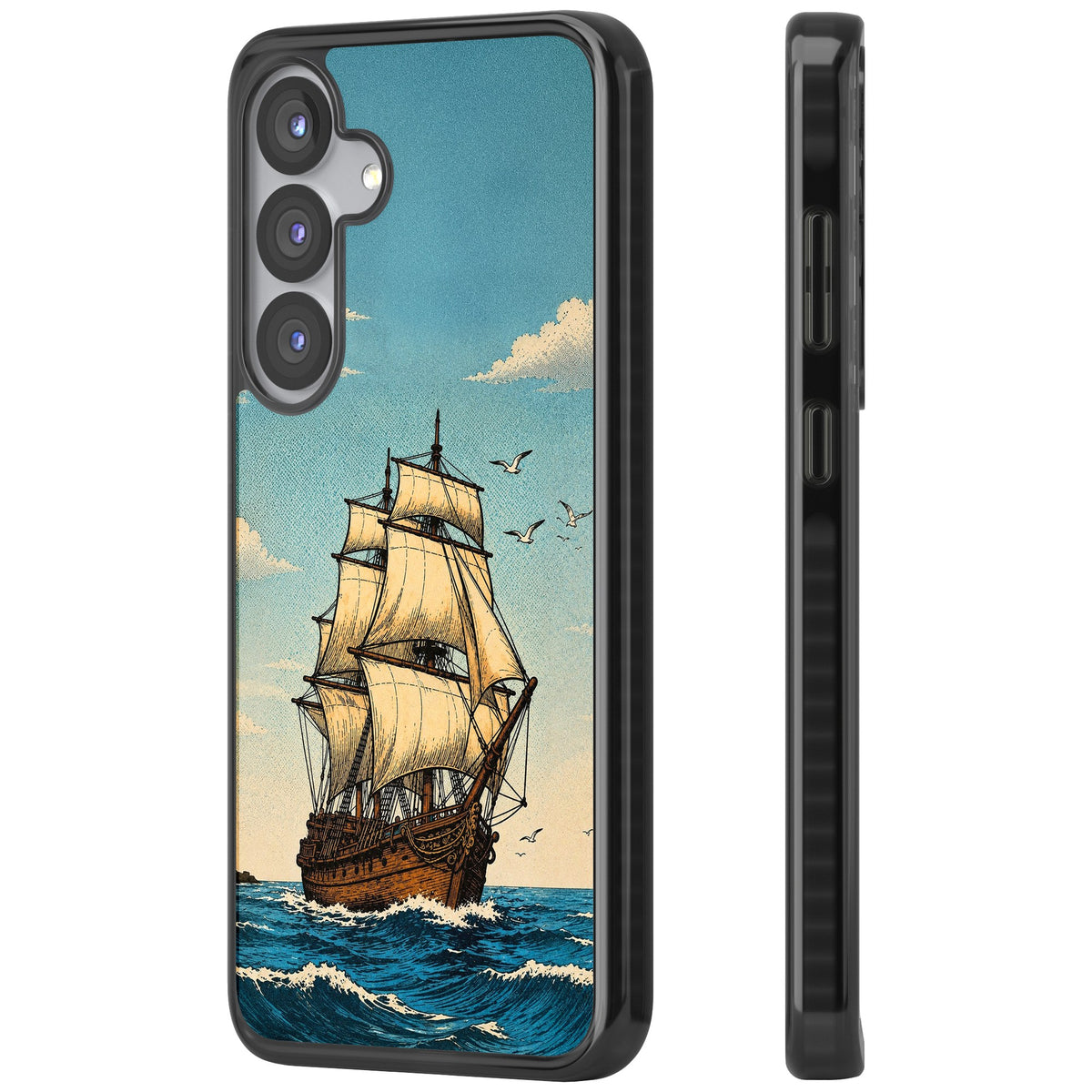 Ship at Sea Samsung S25 / Samsung S25 Plus / Samsung S26 / Samsung S26 Plus Impact Black Phone Case side