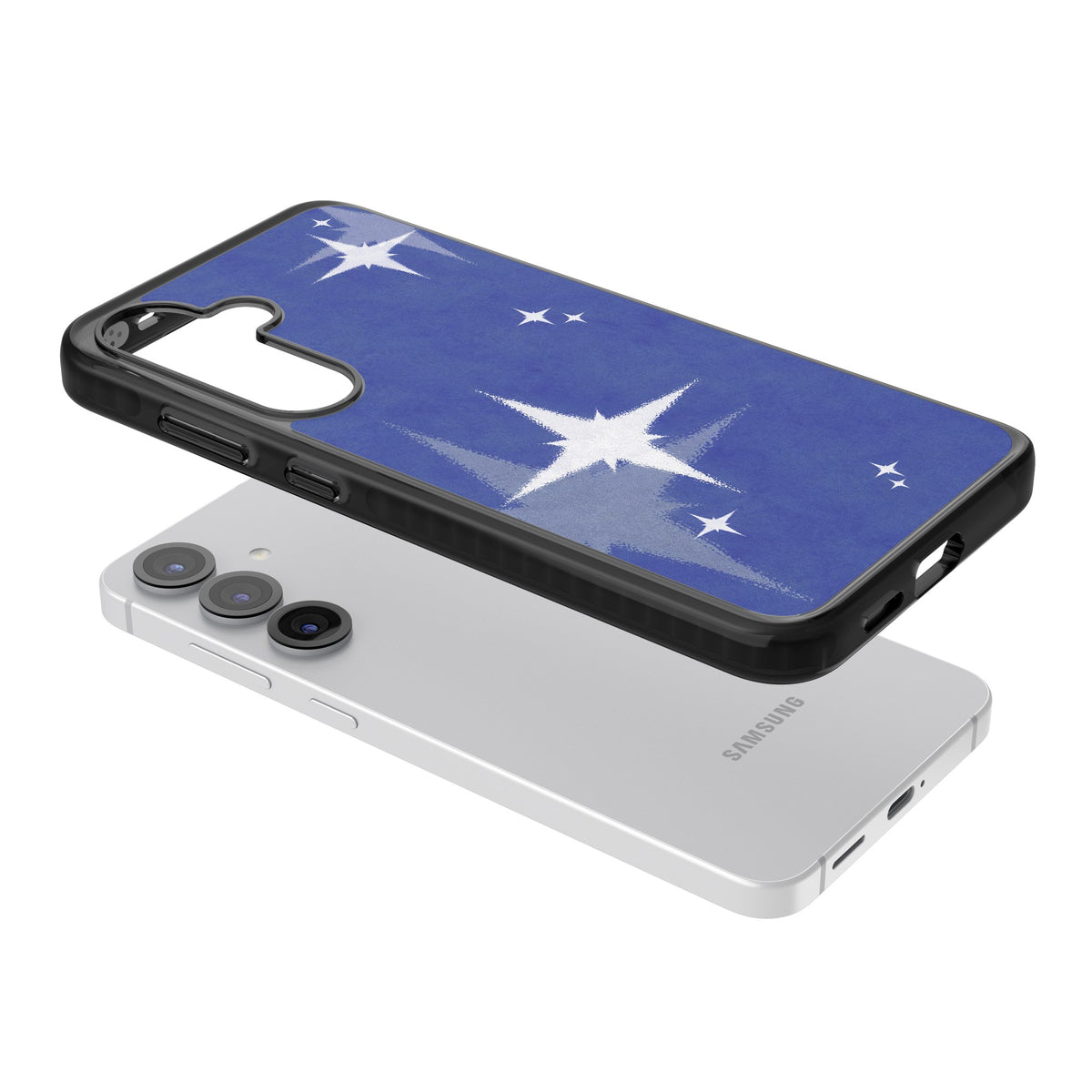 Blue Sparkle Samsung S25 / Samsung S25 Plus / Samsung S26 / Samsung S26 Plus Impact Black Phone Case angled