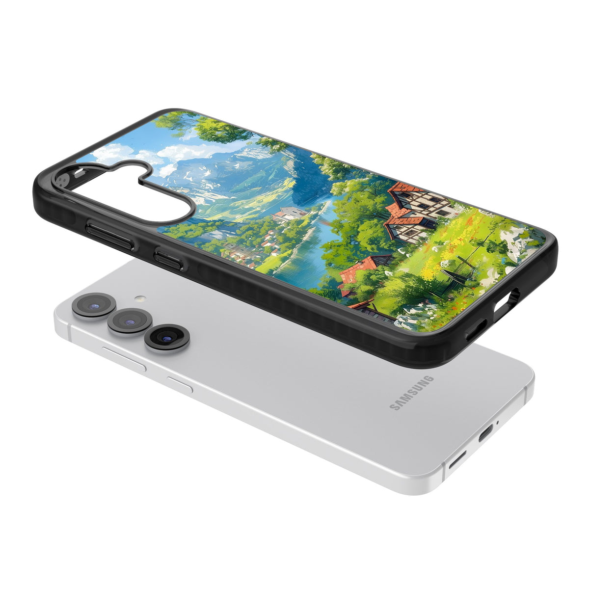 Village In The Valley Samsung S25 / Samsung S25 Plus / Samsung S26 / Samsung S26 Plus Impact Black Phone Case angled