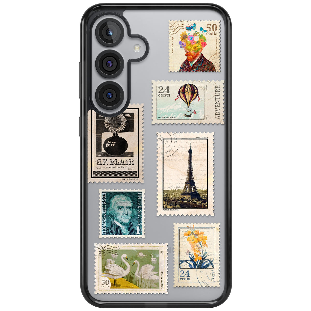 Vintage Stamps Samsung S25 Plus / Samsung S26 / Samsung S26 Plus Impact Black Phone Case front