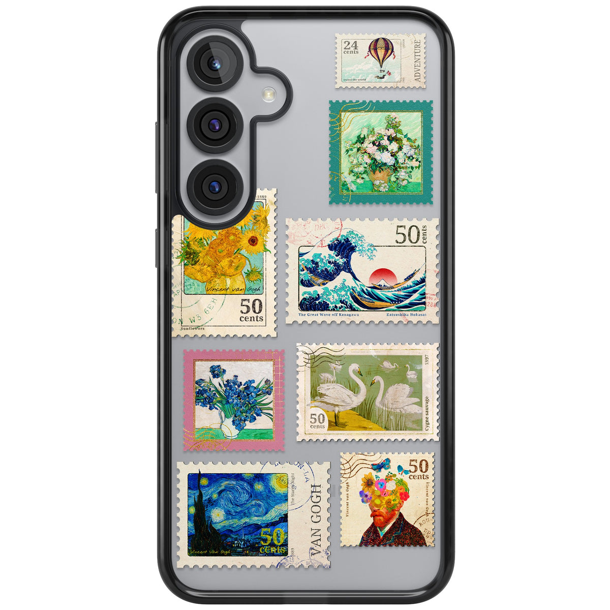 Vintage Art Stamps Samsung S25 Plus / Samsung S26 / Samsung S26 Plus Impact Black Phone Case front