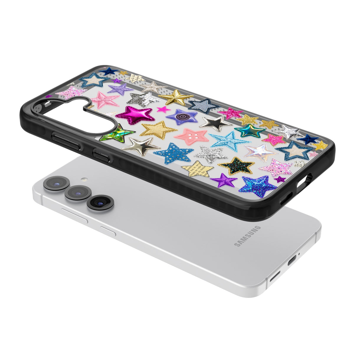 Crafty Star Mix Samsung S25 / Samsung S25 Plus / Samsung S26 / Samsung S26 Plus Impact Black Phone Case angled