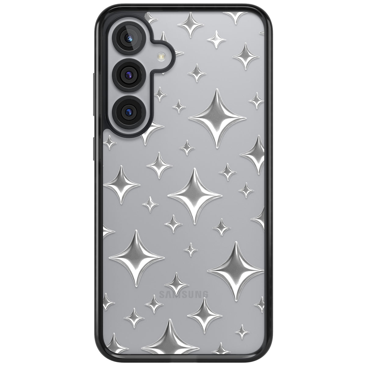 Chrome Puff Sparkle Pattern Samsung S25 Plus / Samsung S26 / Samsung S26 Plus Impact Black Phone Case front