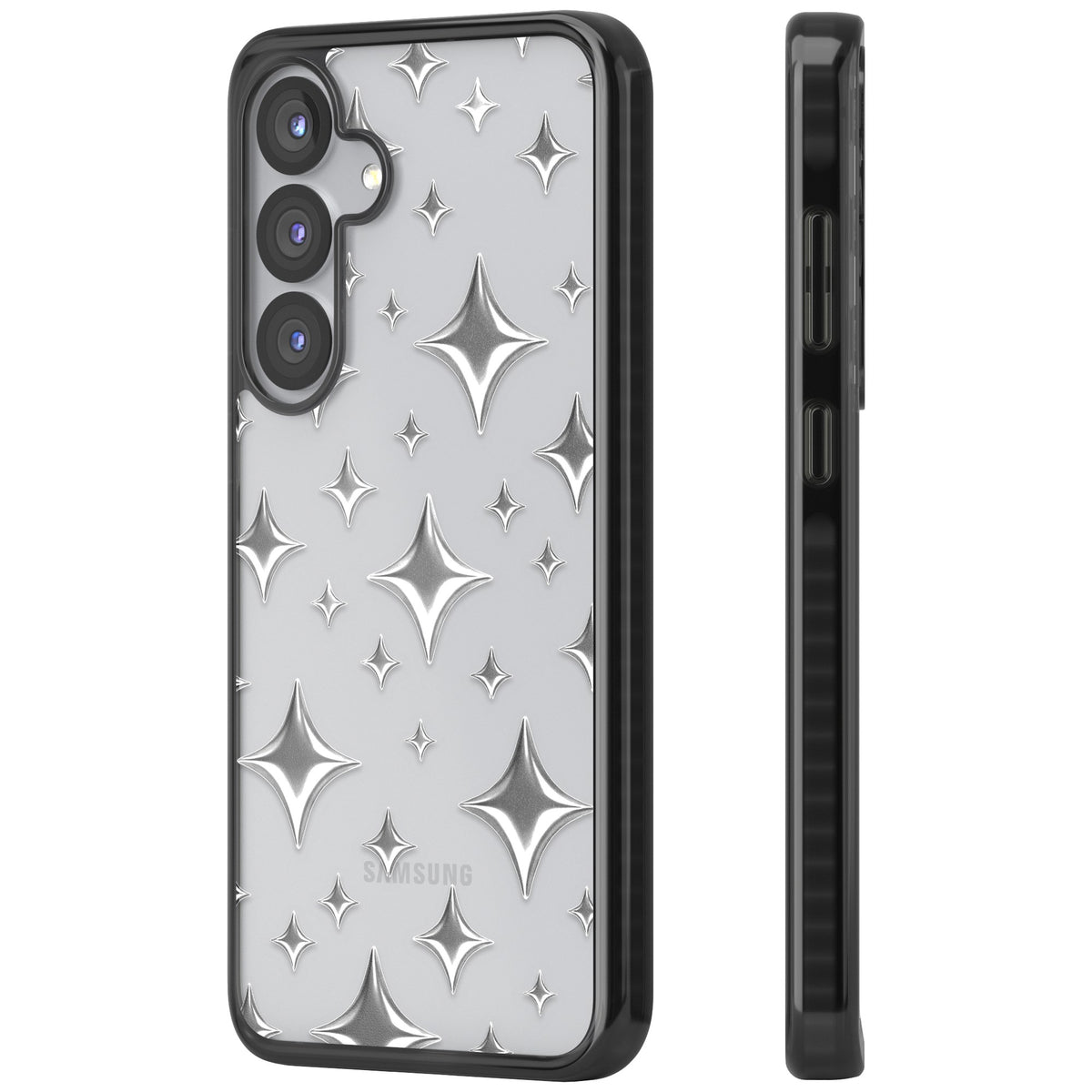 Chrome Puff Sparkle Pattern Samsung S25 / Samsung S25 Plus / Samsung S26 / Samsung S26 Plus Impact Black Phone Case side