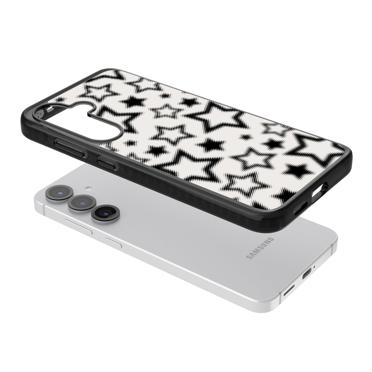 Black Halftone Stars Samsung S25 / Samsung S25 Plus / Samsung S26 / Samsung S26 Plus Impact Black Phone Case angled