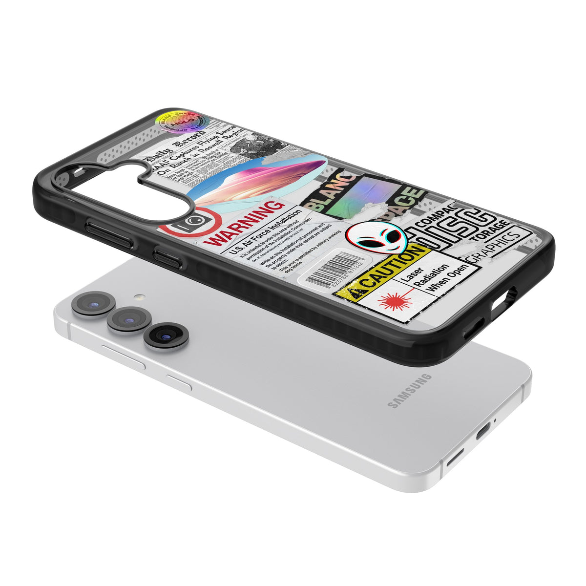 Cosmic Encounters Samsung S25 / Samsung S25 Plus / Samsung S26 / Samsung S26 Plus Impact Black Phone Case angled