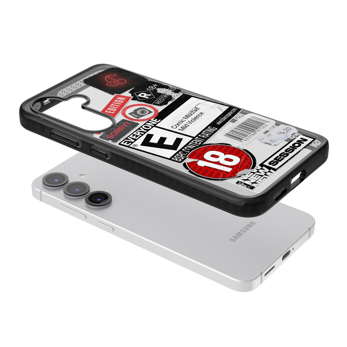 Parental Advisory Samsung S25 / Samsung S25 Plus / Samsung S26 / Samsung S26 Plus Impact Black Phone Case angled