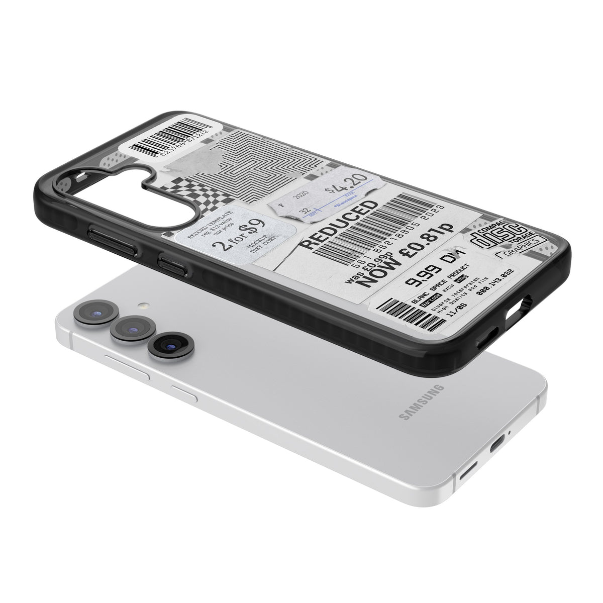White Sticker Mix Samsung S25 / Samsung S25 Plus / Samsung S26 / Samsung S26 Plus Impact Black Phone Case angled