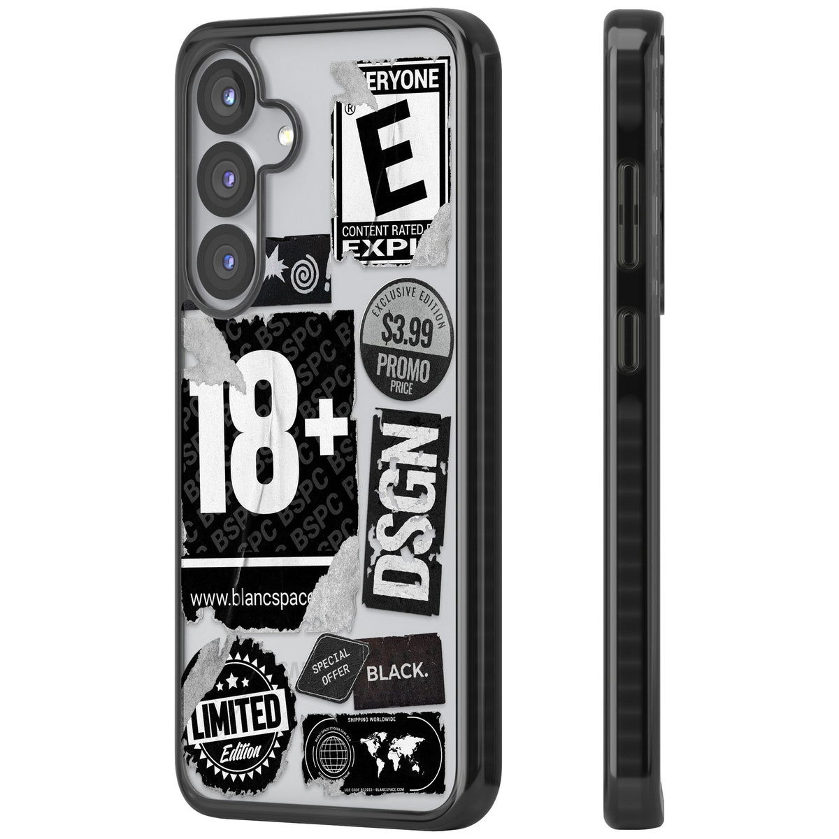 Black Sticker Mix Samsung S25 / Samsung S25 Plus / Samsung S26 / Samsung S26 Plus Impact Black Phone Case side