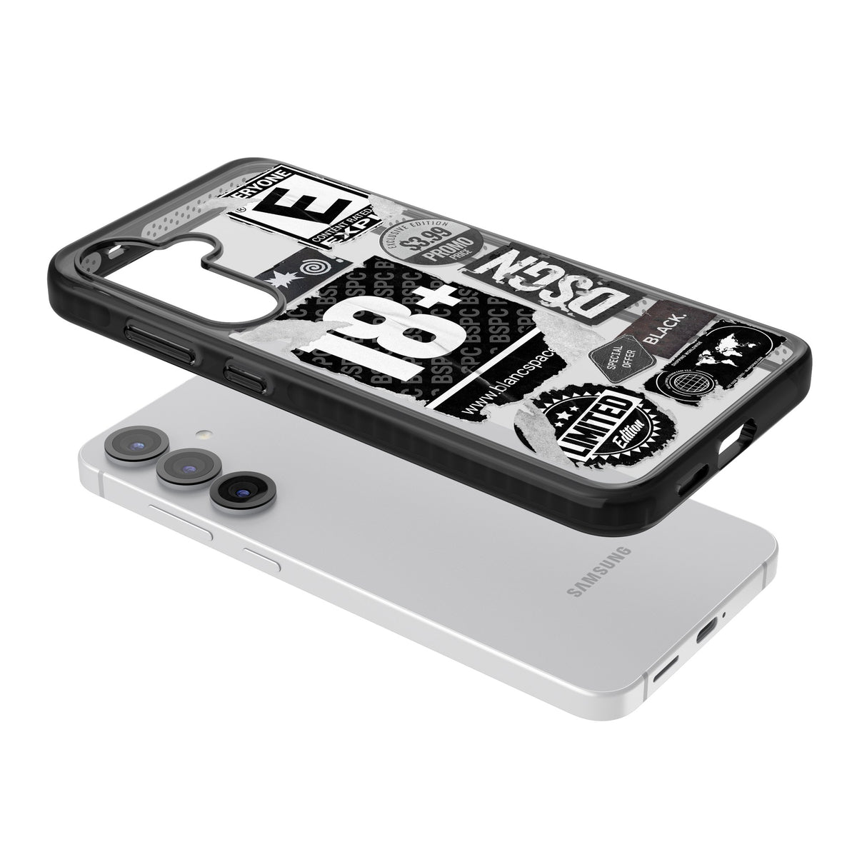 Black Sticker Mix Samsung S25 / Samsung S25 Plus / Samsung S26 / Samsung S26 Plus Impact Black Phone Case angled