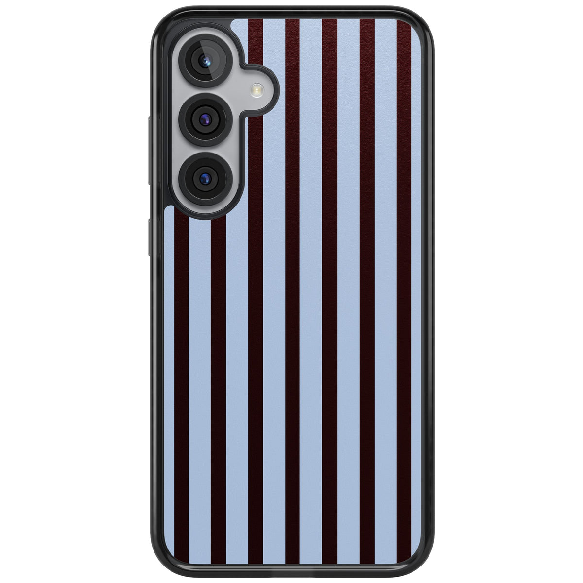 Blackcurrant Stripe preppy iPhone case featuring vertical burgundy and light blue stripes in a classic pinstripe layout Samsung S25 Plus / Samsung S26 / Samsung S26 Plus Impact Black Phone Case front