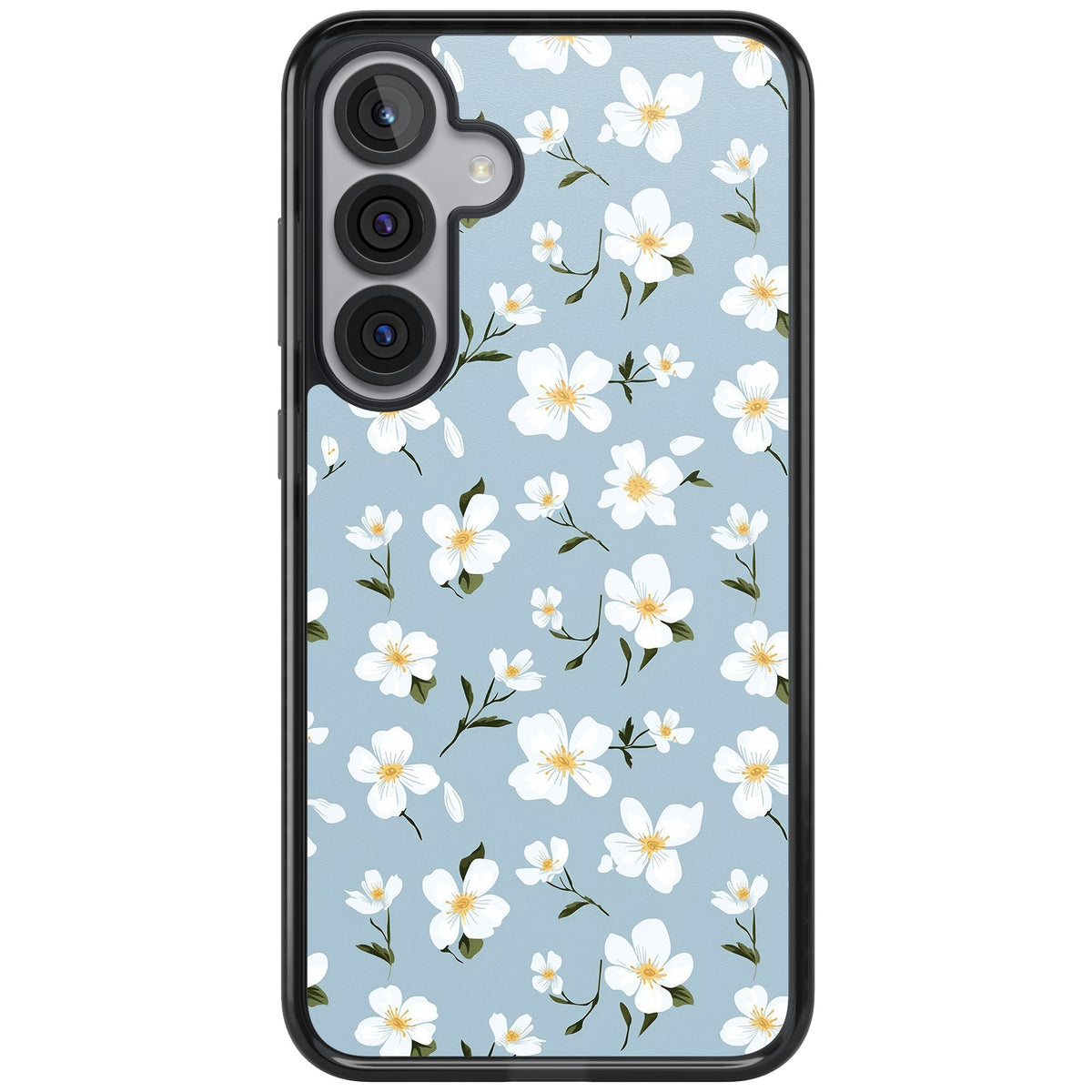 Powder Blue Petals Samsung S25 Plus / Samsung S26 / Samsung S26 Plus Impact Black Phone Case front