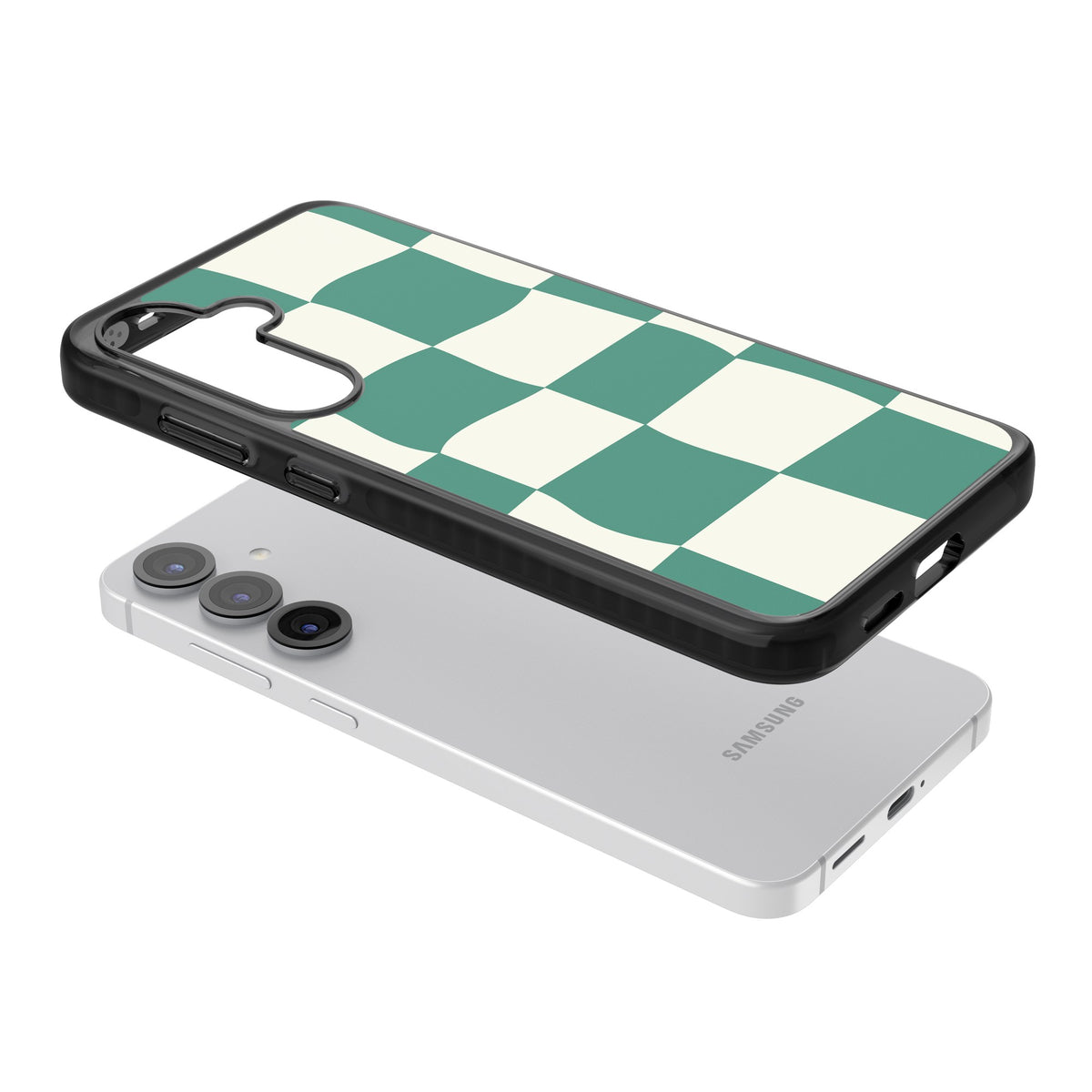 Matcha Wavy Check Samsung S25 / Samsung S25 Plus / Samsung S26 / Samsung S26 Plus Impact Black Phone Case angled