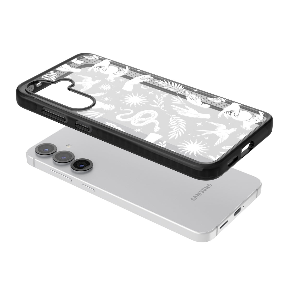 Mystic Magic (White) Samsung S25 / Samsung S25 Plus / Samsung S26 / Samsung S26 Plus Impact Black Phone Case angled