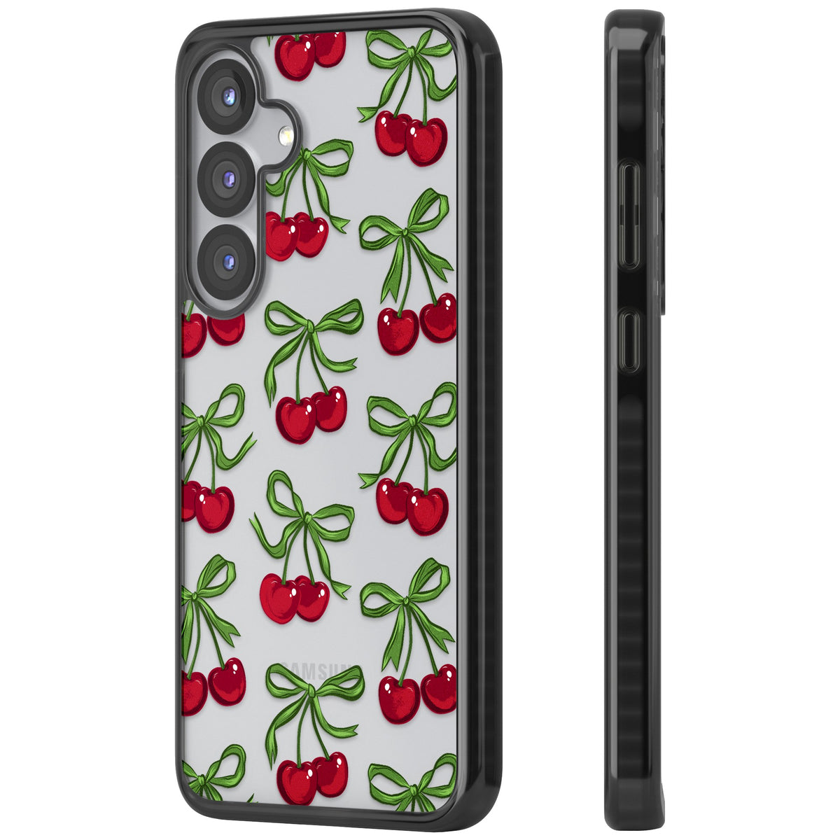 Cherry Bows Samsung S25 / Samsung S25 Plus / Samsung S26 / Samsung S26 Plus Impact Black Phone Case side
