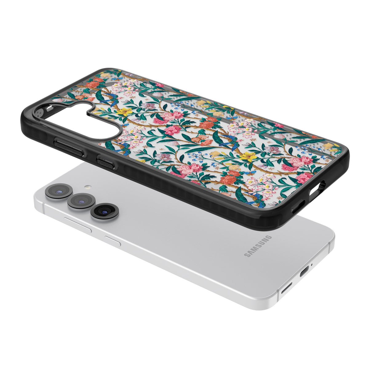 Vines & Flowers Samsung S25 / Samsung S25 Plus / Samsung S26 / Samsung S26 Plus Impact Black Phone Case angled