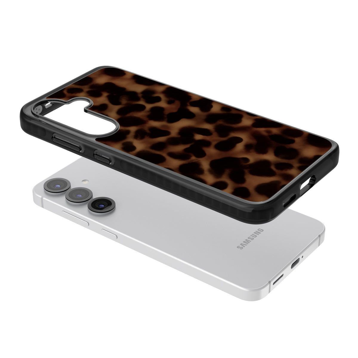Dark Tortoise Shell old money iPhone case featuring a dark tortoiseshell pattern with amber and black animal print tones Samsung S25 / Samsung S25 Plus / Samsung S26 / Samsung S26 Plus Impact Black Phone Case angled