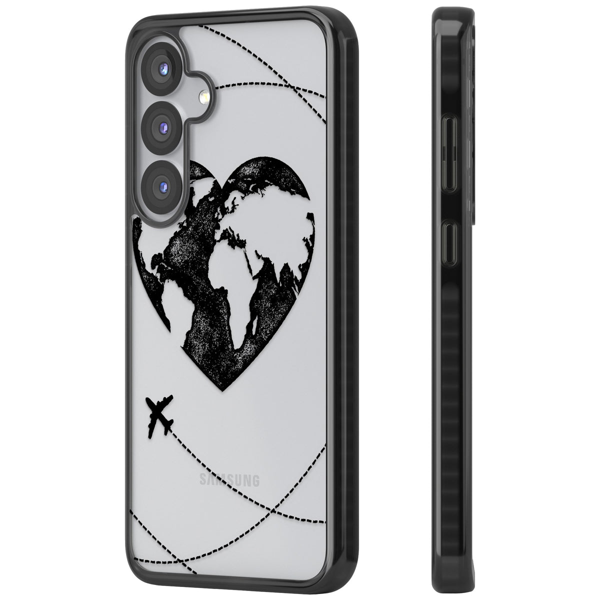 Globe Heart Samsung S25 / Samsung S25 Plus / Samsung S26 / Samsung S26 Plus Impact Black Phone Case side