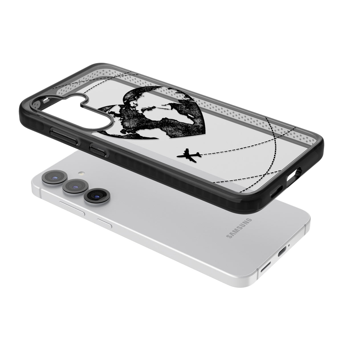 Globe Heart Samsung S25 / Samsung S25 Plus / Samsung S26 / Samsung S26 Plus Impact Black Phone Case angled