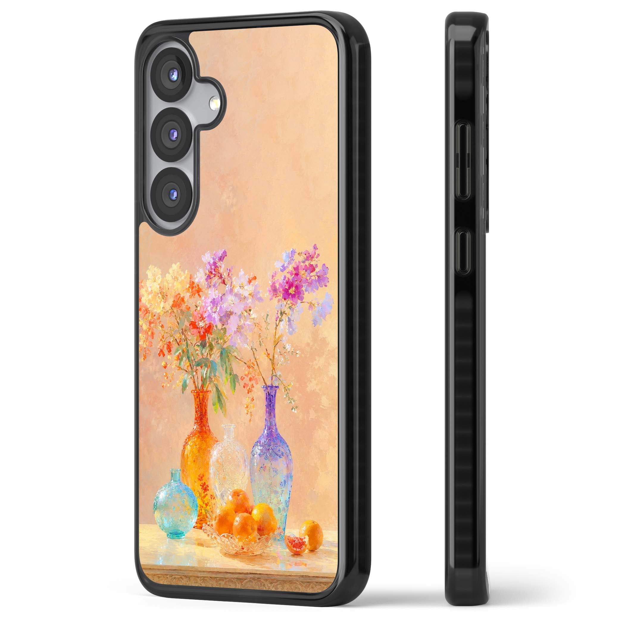 Peach Glass art iPhone case | Black Impact case for Samsung Galaxy S25, Samsung Galaxy S25 Plus