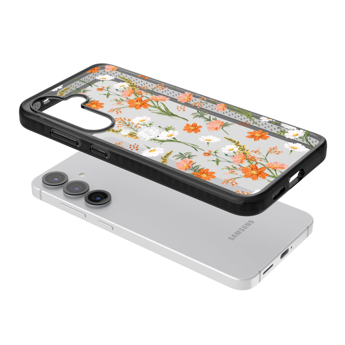 Sunset Wildflowers Samsung S25 / Samsung S25 Plus / Samsung S26 / Samsung S26 Plus Impact Black Phone Case angled