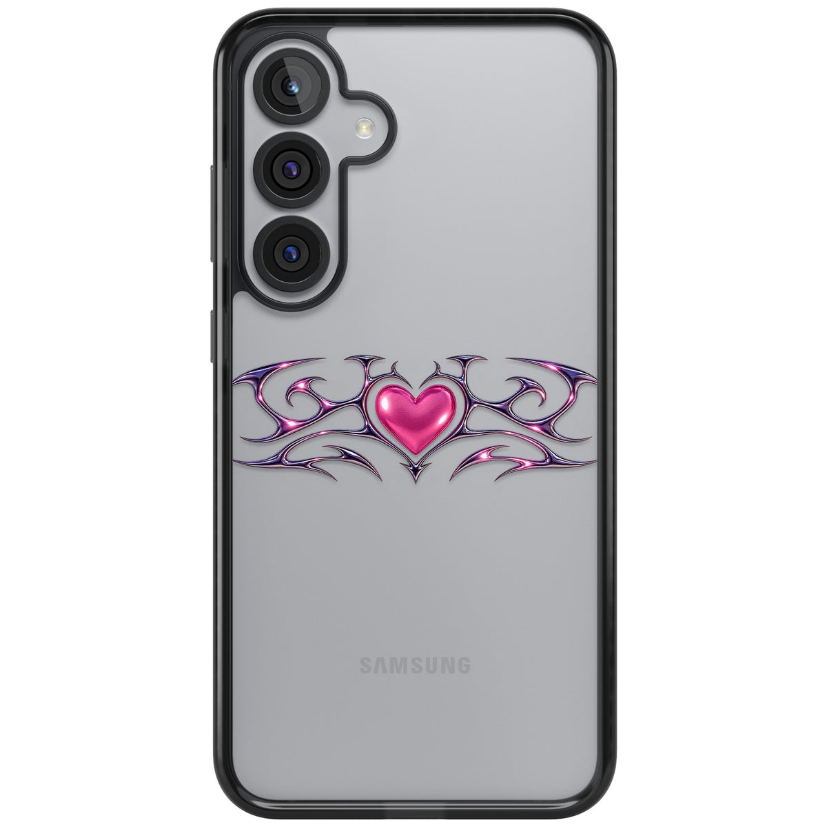Pink Chrome Heart Samsung S25 Plus / Samsung S26 / Samsung S26 Plus Impact Black Phone Case front