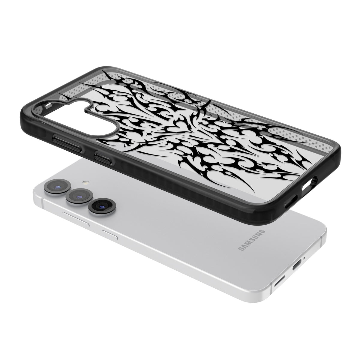 Neo Tribal Heart Samsung S25 / Samsung S25 Plus / Samsung S26 / Samsung S26 Plus Impact Black Phone Case angled