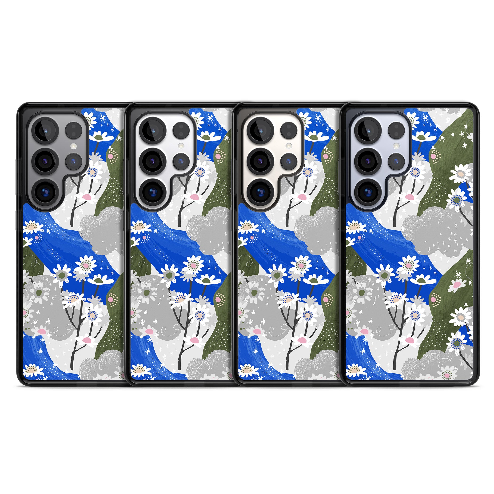 Blue & Grey Daisies Pattern