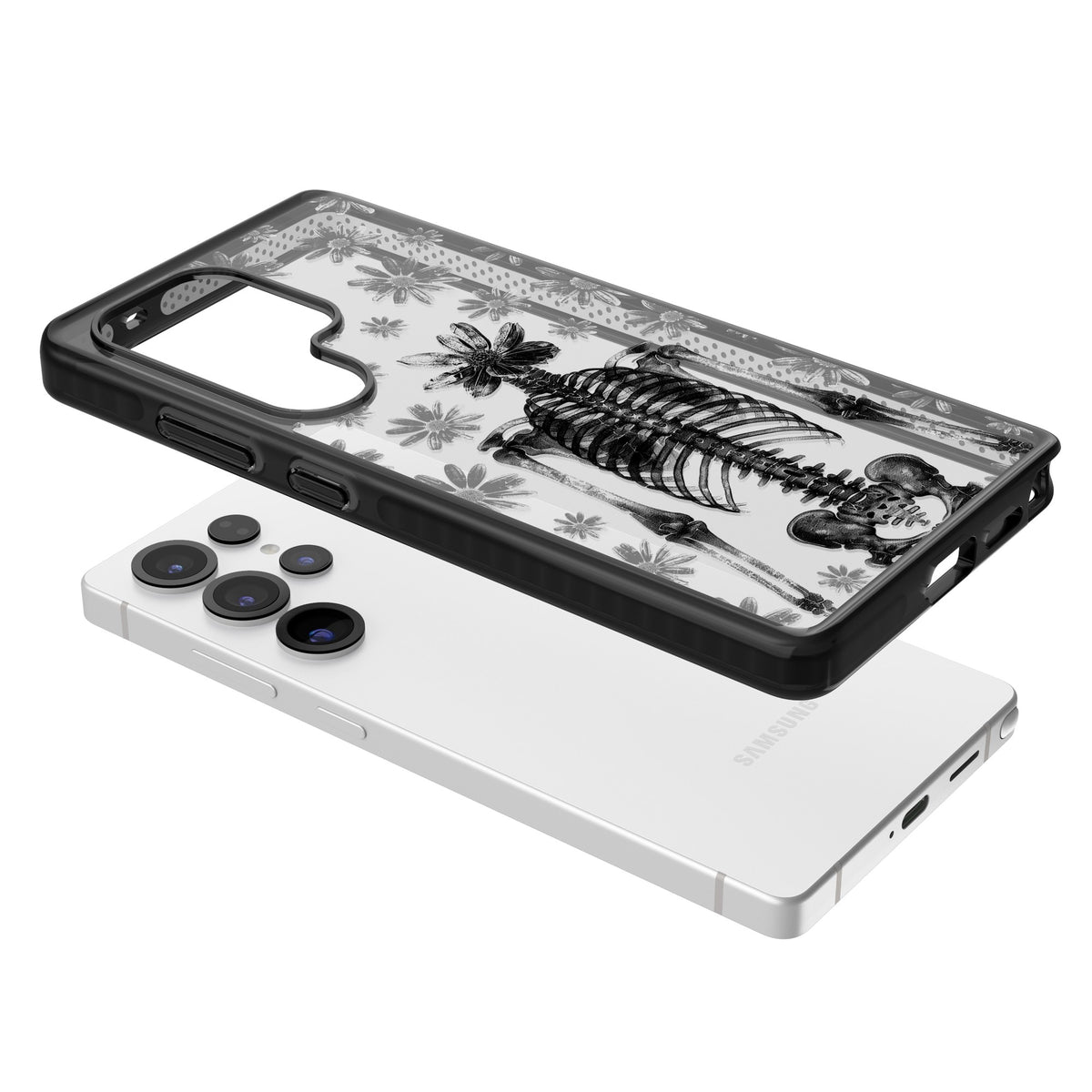 Skeleton Flower Samsung S25 Ultra / Samsung S26 Ultra Impact Black Phone Case angled