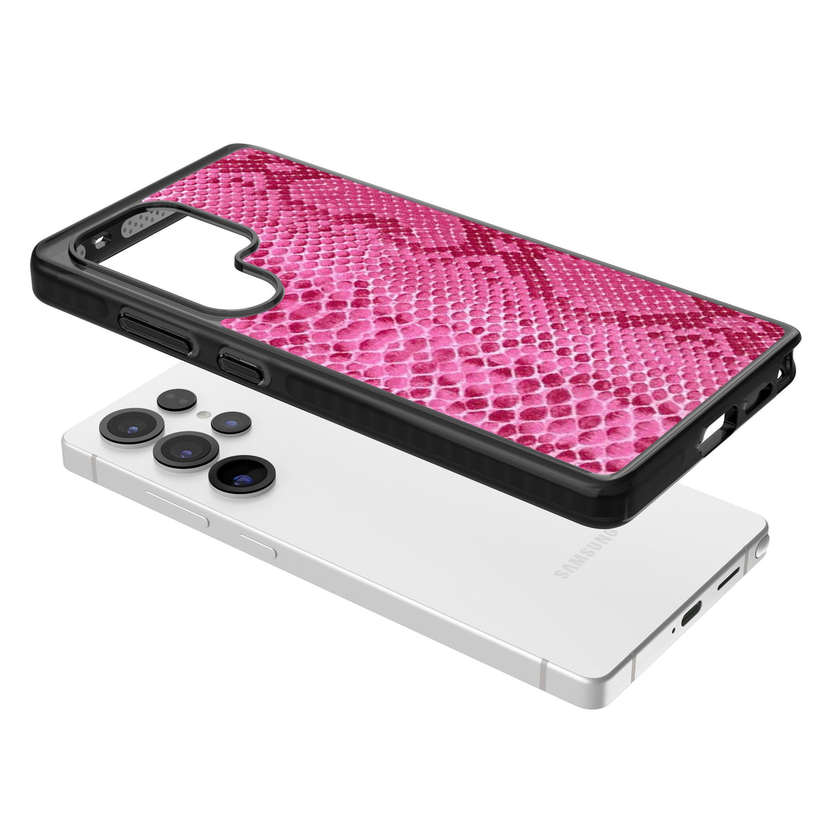 Pink Snakeskin Samsung S25 Ultra / Samsung S26 Ultra Impact Black Phone Case angled