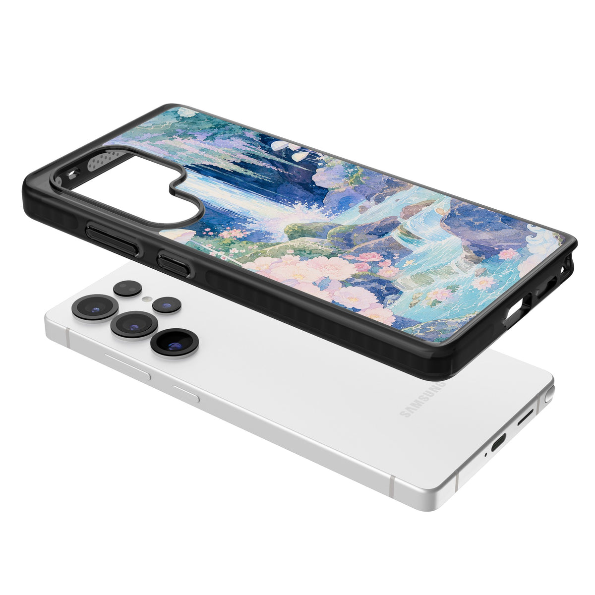 Mystic Waterfall Samsung S25 Ultra / Samsung S26 Ultra Impact Black Phone Case angled