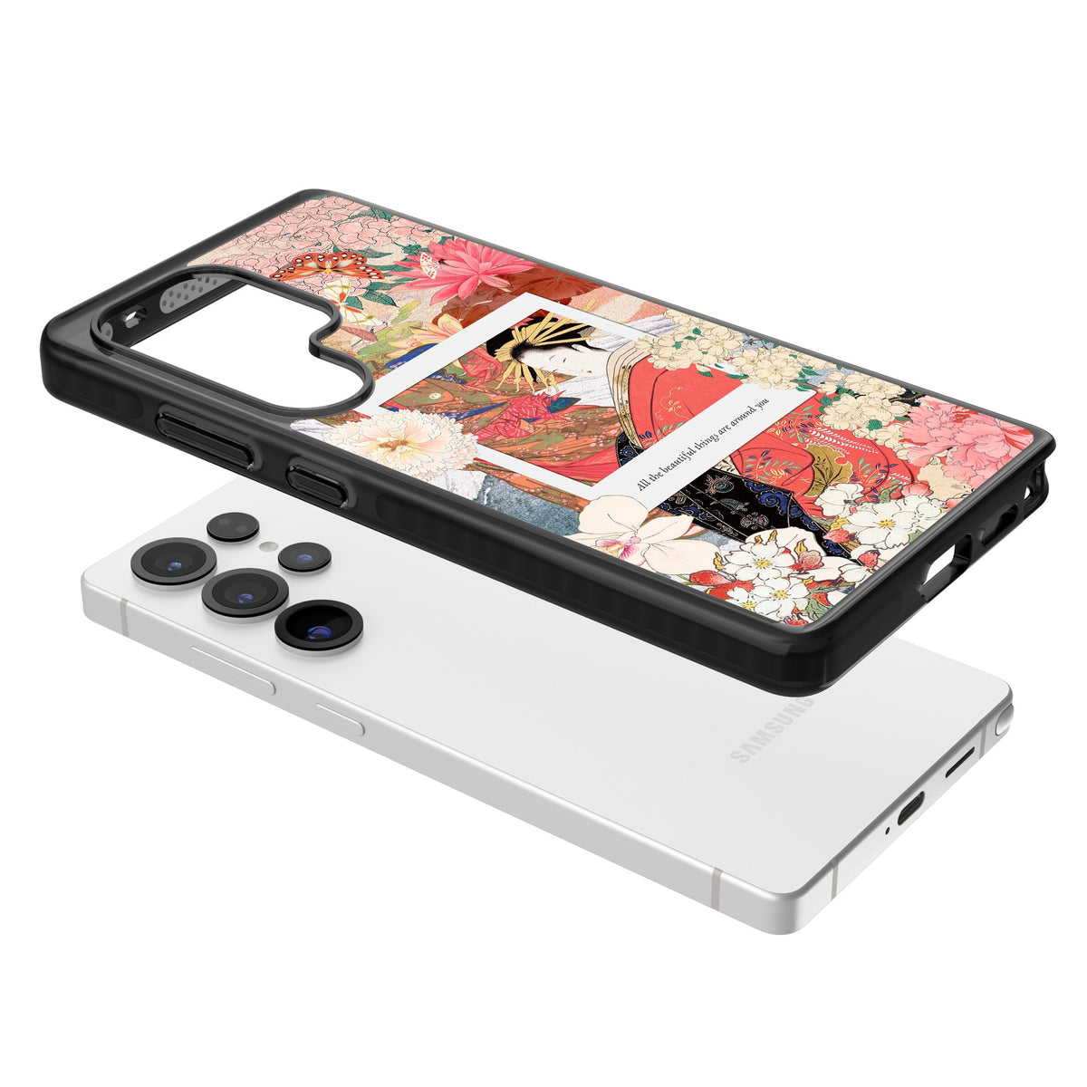Woodblock Geisha Samsung S25 Ultra / Samsung S26 Ultra Impact Black Phone Case angled